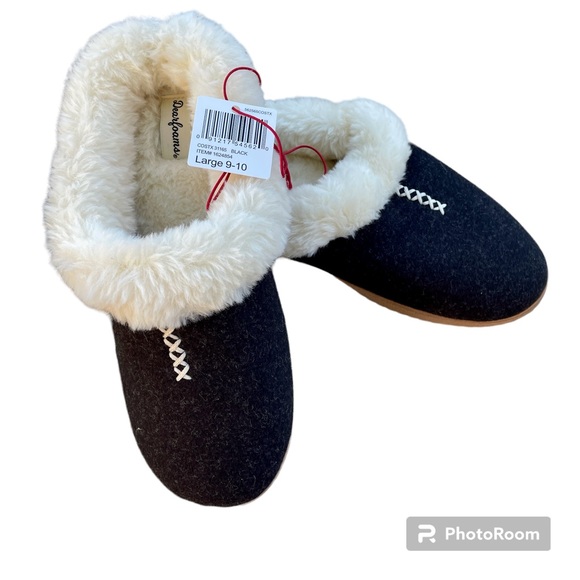 NWT Dearfoams slipper NIB faux fur lined, black & white - Picture 3 of 6